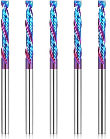 HQMaster Up & Down Cut Compression Bit 1/8 Shank Spiral CNC Router End Mill Tungsten Carbide Milling Cutter Set 5 Pack