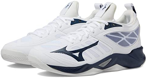Mizuno Women's Wave Dimension Volleyball Shoe, White-Navy, 9