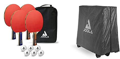 JOOLA Tischtennisset Family Advanced & 19900 Tischtennistisch Abdeckung Tischabdeckung Wetterfeste Schutzhülle Outdoor und Indoor, Schwarz, 150 x 160 x 50-80 cm