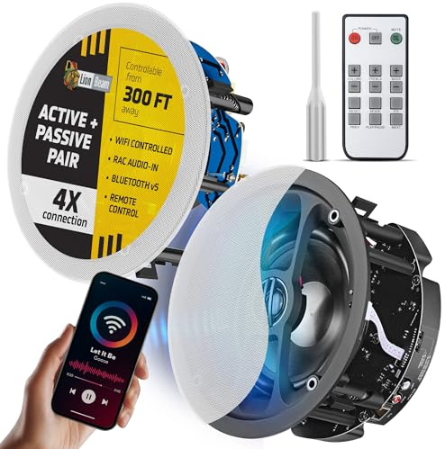 LionBeam™ Wi-Fi & Bluetooth Ceiling Speakers 6.5 Flush Mount Ceiling & in Wall Speakers Active Passive Pair 60W Amplifier with Remote Control Speaker for Home Theaters Indoor Outdoor Wall Speaker