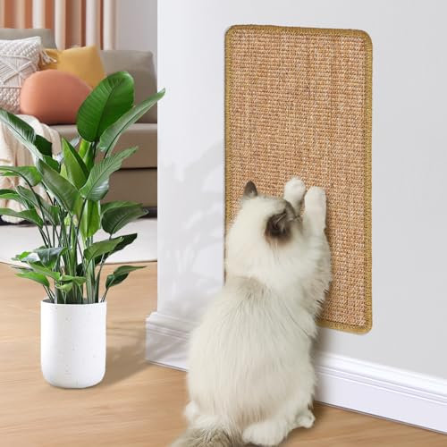 GBLAVM Tapis griffoir pour chats en sisal naturel, 60 x 30 cm, protection canapé et tapis, tapis horizontal, résistant aux rayures, murs, angles, multi-scène, pour mur et angle, marron clair