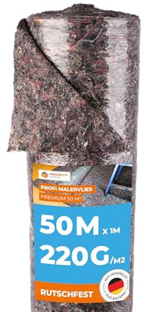 Malervlies Rolle 50m x 1m 220g/m² Abdeckvlies in Profi-Qualität mit PE Anti-Rutsch Beschichtung - Malerfliesrolle Abdeckflies als Bodenschutz bei Malerarbeiten