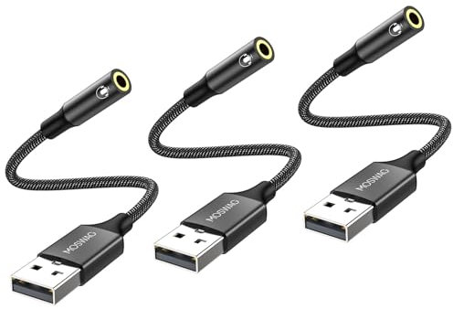 MOSWAG Adaptador USB a Conector de Audio (3 Piezas), convertidor Auxiliar estéreo de 3,5 mm Adaptador de Tarjeta de Sonido Externo Compatible con Auriculares, PC, portátil, Linux, Escritorio, PS4