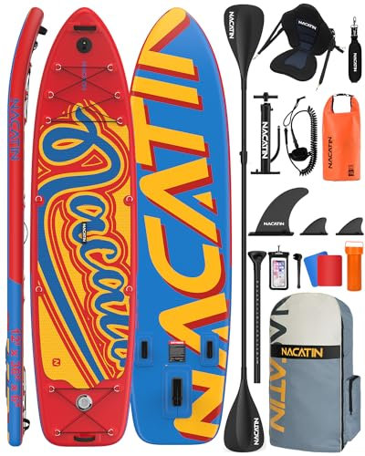 Paddle Boards für die Familie, 12' Aufblasbares Stand-Up-Paddle-Board mit Kayak-Umbausatz, Komplettes SUP-Set Paddle Boards für Erwachsene, mit Einzel-/Doppelpaddel, Kajaksitz und weiterem Zubehör