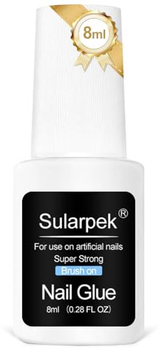 Sularpek 8ml Nagelkleber, Nail Kleber für Tips, Nagelkleber für Kunstnägel, Sekundenkleber Nägel, Extra Stark und Schnelltrocknend Professionelle Salon-Qualität, Perfekt für Glitzer, Strasssteine