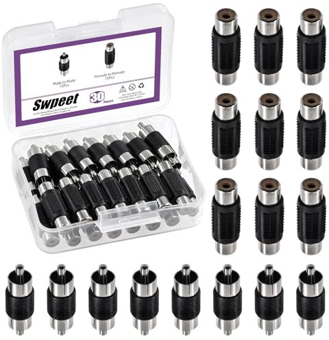 Swpeet 15Pcs Nickelé RCA Femme à Femme Coupler et 15Pcs RCA Mâle à Mâle Kit Coupler, Adaptateur audio vidéo Adaptateur