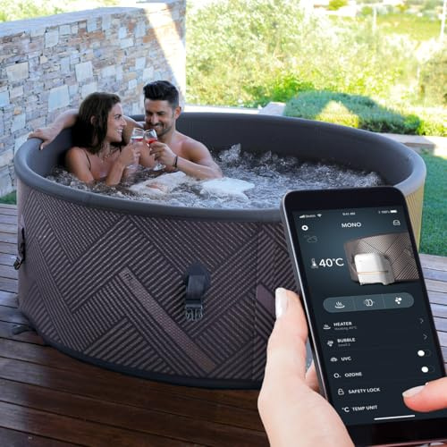 BRAST Whirlpool aufblasbar MSpa | 4-8 Personen | viele Modelle rund und eckig | Ø 125-224cm | In- Outdoor Pool | bis zu 144 Massagedüsen | inkl. Aufblasfunktion Abdeckung Timer Heizung | Mono
