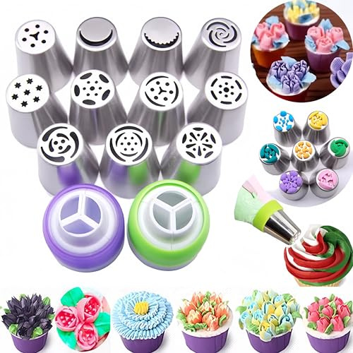 Beccucci russi extra large, set professionale per decorare torte, bocchette jumbo in acciaio inox per rose e fiori, per cupcake alla crema di burro, dessert, fiori fai da te (11Pezzo)