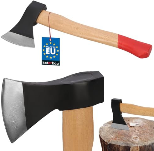 KOTARBAU® Doppelt verkeilte Axt zum Holzhacken 600g aus Stahl mit imprägniertes Holzstiel Handbeil mit Schneidschutz Universalaxt zur Bearbeitung von Holz Spalthammer Survival Hatchet Camping