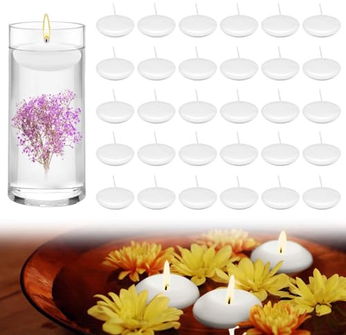 40 velas flotantes de cera blanca, velas flotantes de 1,5 pulgadas, velas flotantes de 1 hora, velas flotantes blancas, sin humo, inodoras, pequeñas para spa, cenas (blanco)