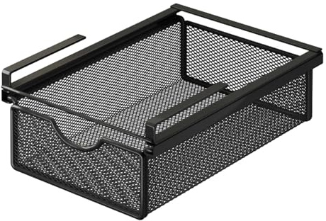 F Fityle Cestino sotto il ripiano, organizer per cassetti sotto la scrivania, ripiano scorrevole in metallo per penne, calcolatrici, snack da cucina, credenza, 31 Cm X 22 Cm X 9 Cm