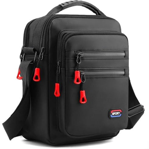Lesbyit 7-Zipper Men Shoulder Bag Waterproof Cross Body Bag | Casual Handbag for Working Business Travel Daily