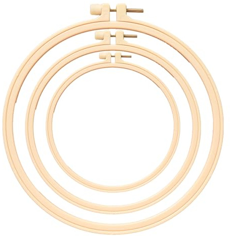 Embroidery Hoops 3 Pcs, 3 Sizes 9.5cm 12cm 16cm Plastic Bamboo-Look Cross Stitch Hoops and Frames, Round Adjustable Embroidery Rings for Sewing DIY Craft