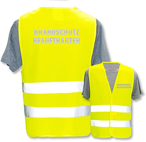 Bedruckte Warnwesten mit ISO-Leuchtstreifen * Standard- oder Reflex-Druck * Erste Hilfe und Brandschutz, Begriff:Brandschutzbeauftragter (Reflektierend), Farbe + Größe:Gelb (XL/XXL)