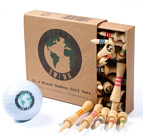 Green Swing Lot de 30 Tees de Golf en Bambou de différentes Tailles | Robustes, durables et biodégradables