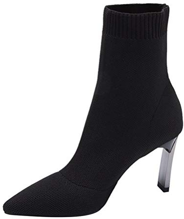 Toride Bottes Femme cheville talon chaussette bottes élégantes bottines décontractées bloc talon bout pointu talons hauts printemps automne bottes courtes