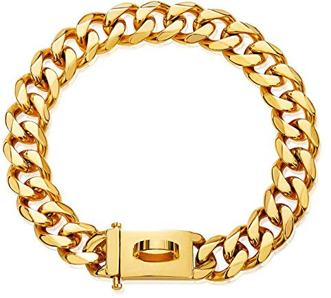 Gold Hundehalsband Halskette,verstellbar 18 Karat Starkes Edelstahl Metall Links Slip Chain Halsband für kleine mittelgroße Hunde (B, S) 16‘’