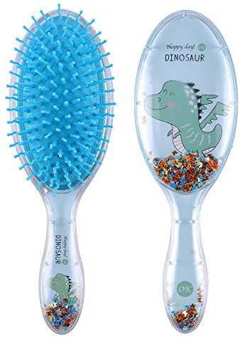 Faletony Beauty Haarbürste Design-Bürste Colourful Cartoons Printbürste mit ultraweichen Borsten, schmerzfreies Entwirrbürste für Frauen, Männer und Kinder (Glitzernder blauer Dinosaurier)