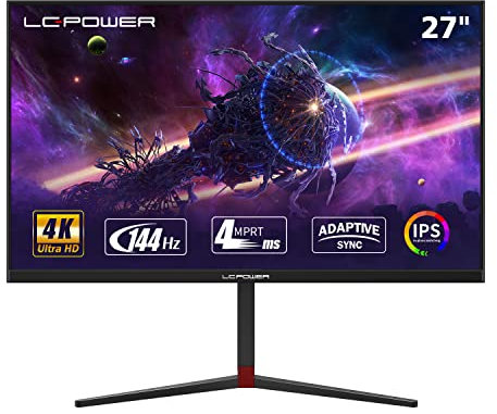 LC-POWER LC-M27-4K-UHD-144 27 Zoll 4K Ultra HD Gaming Monitor （3840 x 2160, IPS, 144Hz, Adaptive Sync, HDR 400, 4ms，VESA Display）