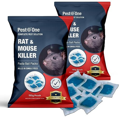Pest O One Rat & Mouse Killer Pasta Baits, Maximum Strength - Single Feed Brodifacoum Poison Pasta Bait Sachets 300g (30 x 10g)