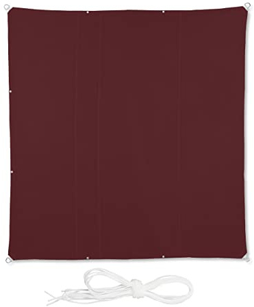 Relaxdays Solsegel, 5 x 5 m, vattenavvisande, polyester, spännlinor, segelduk kvadratisk, trädgård, balkong, mörkröd