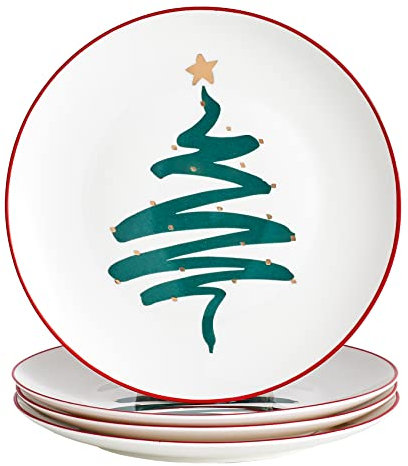 Swuut Noël Holiday Porcelaine Assiettes à Dessert - Salade Assiette 8'' - Set de 4, Four et lave - Vaisselle Cuisine Sécurisée Pour Servir des Plats (Arbre 20cm)
