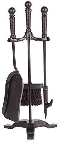 Hammer & Tongs Arundel 4 Piece Fireside Companion Set - Black Iron Fireplace Tool Set with Brush, Poker, Shovel and Stand - Durable Traditional Hearth Accessories for Log Burners