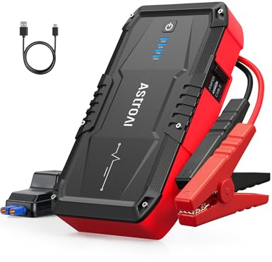AstroAI S8 Car Battery Jump Starter, Car Jumper Starter Battery Pack for Up to 6.0L Gas & 3.0L Diesel Engines, 12V Portable Jump Box with 3 Modes Flashlight and Jumper Cable (Red)
