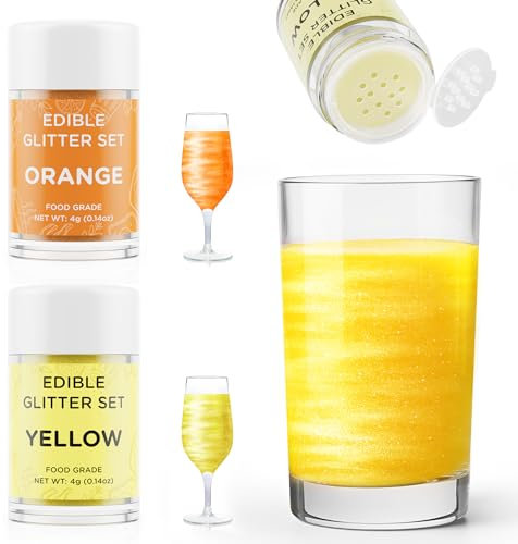 Essbarer Glitzer für Getränke Orange und Gelb, Waysroma 2 Farben Glitzerpulver set geschmacklos Glitzer Trinkbares Glitzerpuder für Likör, Cocktails, Sekt, Wein, Champagner, Osterkuchen (4g)