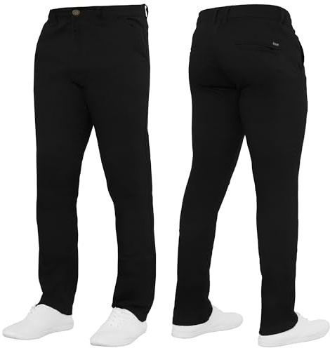 989Zé ENZO Mens Stretch Chino Slim Fit Leg Jeans Trousers Pants by Raw Denim EZ348 Black 34W / 30L