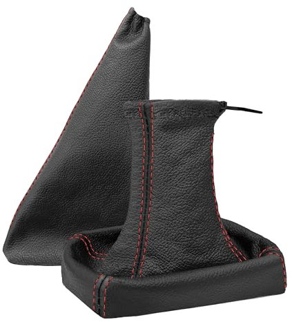 L & P Car Design L&P A0020-3 Set Schaltsack Schaltmanschette + Handbremsmanschette 100% Echtleder Schwarz Naht Rot Ersatzteil für Opel Tigra Twintop