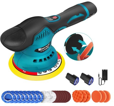 Lucidatrice eccentrica, a batteria, 12 V, con 2 x 2,0 Ah, 8 velocità, lucidatrice a batteria 125 – 150 mm, set di lucidatura eccentrica, 12 mm