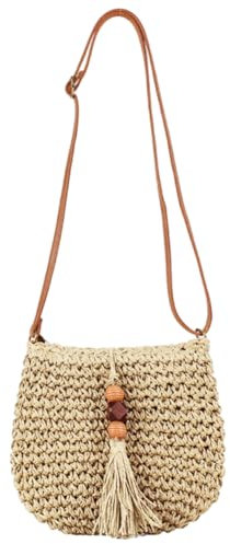 TIAASTAP Strohtasche Damen Geflochtene Tasche, Sommer Gewebte Umhängetasche Groß Boho Rattan Basttasche Hippie Tasche Korbtasche Woven Bag Straw Bag