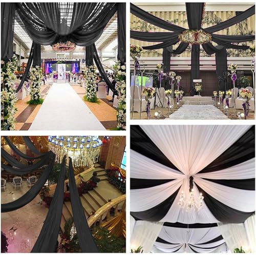 Highdi 2024 Tenture Mariage Plafond, Rideaux de Plafond Mousseline de Soie Tenture Mariage Semi Voile pour Arche de Mariage, Fête Prénatale (150x600cm,Noir)