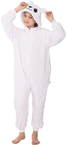 WAFUNNE Animal Onesie Costume for Kids Child Boys Girls Womens Mens Cosplay Halloween Costumes Easter Onesies White Polar Bear 130