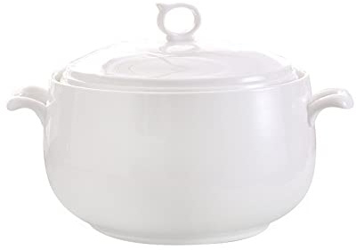 Zuppiera grande in ceramica da 3 l, con doppi manici, in porcellana bianca pura, adatta al microonde e alla lavastoviglie, ciotola da cucina per zuppe e altro ancora