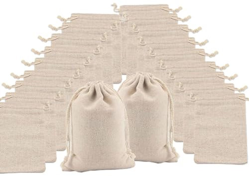 20 Piezas Bolsas de Tela con Cordón Pequeñas Bolsas Reutilizables de Algodón Natural para Almacenamiento de Cosméticos, Joyas y Obsequios de Fiesta (10 cm * 8cm)