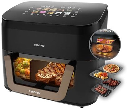 Cecotec Freidora de Aire sin Aceite 11L Plancha Grill Doble Resistencia Ahumador Integrado Air Fryer Cecofry&Grill Smokin' 11000. 2200W, Temperatura Regulable 40-200°C, 10 Menús