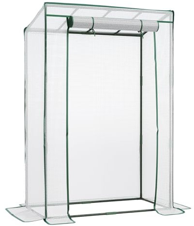 LARMNEE Gewächshaus, Tomatengewächshaus, Gewächshaus Klein, Foliengewächshaus, Tomatenhaus Stabil, mit PE Gitterfolie und Tür zum Aufrollen, 100 x 50 x 150 cm, Gemüse, Blumen, Garten, Weiß EWT15GH02G1