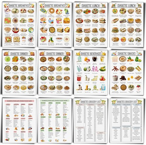 Sinload 12 Pcs Diabetes Food List Diabetes Meal Chart Information Diet Plan, Low Carb Foods List for Blood Sugar Control
