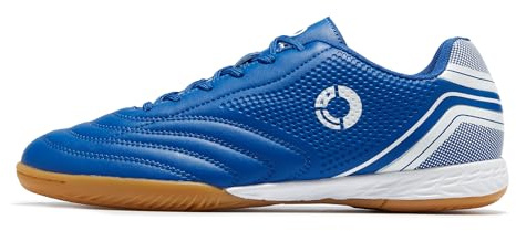 LEOCI Chaussures de football d'intérieur pour homme - Chaussures de futsal en caoutchouc pour athlétisme - Semelle extérieure plate - Baskets d'entraînement de gym, Bleu Blanc 706, 42 2/3 EU