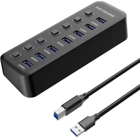 PremiumCord Superspeed USB Hub, 7x USB Type A, USB 3.2 Gen 1 5Gbps, Door Switch, Hot Lug, LED, Black, Cable Length 1 m