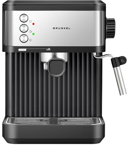 Grunkel Cafetera Espresso de 20 Bares, 850W, Panel Táctil/analogico con vaporizador orientable y brazo doble salida Depósito 1,8L (Analógica)