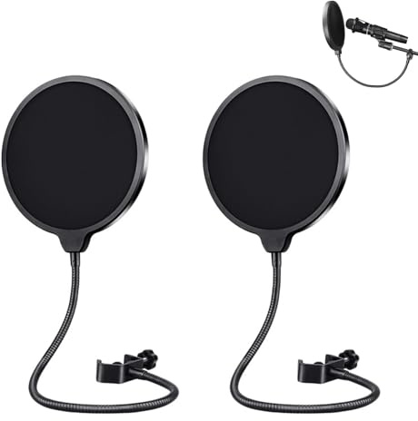 2 Stücke Mikrofon Popschutz mit 360° Schwanenhals, Doppelschichtiger für Mikrofon Pop Filter, Flexibler Stabilisierungsarm, Ideal für Podcasting, Streaming, Gesangsaufnahmen und Sprachaufnahmen