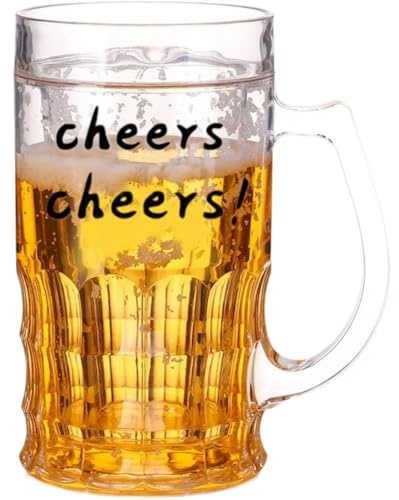 Lipfer Boccale di Birra Finto, Boccale di Birra Divertente a Doppio Strato, Boccali di Birra Doppi Finti in Plastica con Manici, Modello Mezzanino, Boccale di Birra per Bevande Bar, Scherzo