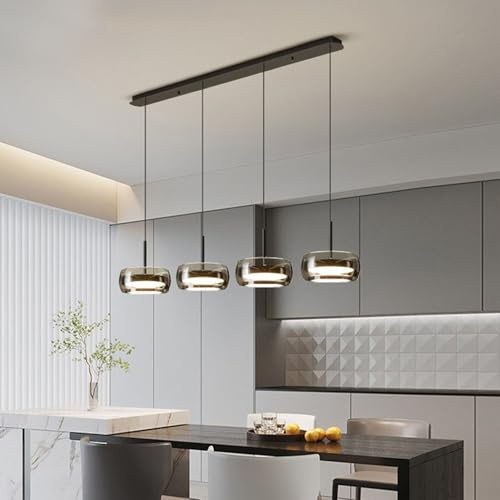 Suspension LED pour Salle à Manger, suspendue en verre de cristal à LED moderne, lustres Dimmable avec télécommande, hauteur réglable pour cuisine île bureau salle à manger cuisine (4lampes)