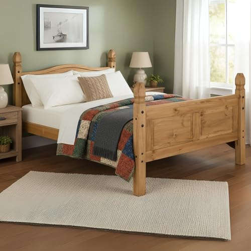 Corona 5FT King Size Wooden Bed Frame with High Foot End | Classic Pine Bed with Solid Slats & Rustic Metal Studs | Strong & Durable King Size Bed Frame for Stylish Bedrooms(No Mattress)