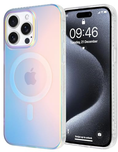 ZIYE Iridescent Case Compatible with iPhone 15 Pro Magnetic Cute Fluorescent Laser Design Compatible with Magsafe Scratch-Resistant Shockproof Protective Phone Cover for Women Girls Men