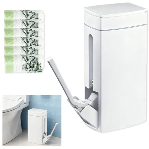 Leemeexaa Bathroom Trash Can with Toilet,Slim Bathroom Trash Can,Toilet Brush and Holder Set,4.5 Liter / 1.2 Gallon Press Type Odor Proof rv Trash can,for Bathrooms, RVs, Small Spaces