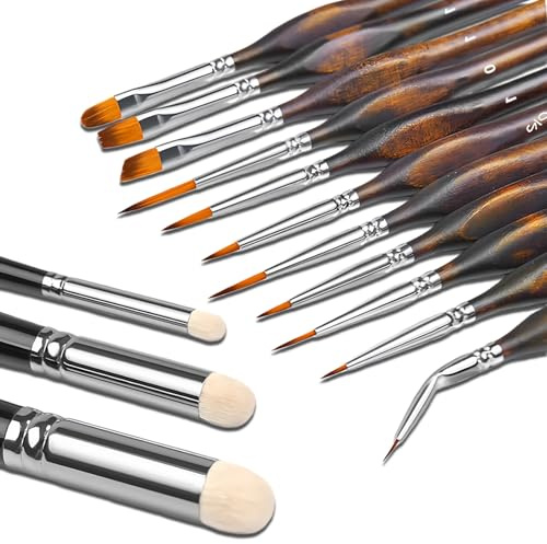 Fine Detail Miniature Paint Brushes Set, 14PCS Model Paint Brushes with Dry Brush for Miniature Painting & Citadel Models, Acrylic Watercolor Paint Brush Set